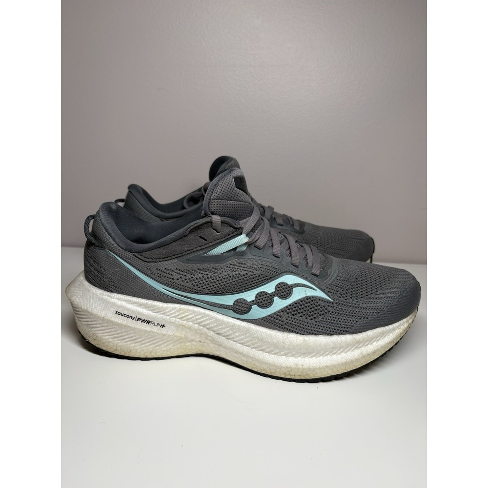 Saucony Triumph 21 Women's Athletic Running Shoes Lace Up Grey Blue White Size 9